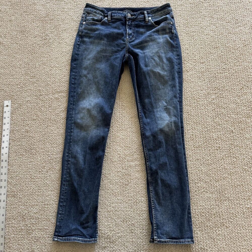 Silver Jeans Co. Avery Slim Womens Size 31 Blue Embroidered Denim Distressed